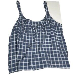 Eddie Bauer Top Sleeveless‎ Plaid Blue White Women XL Lightweight Stretch Preppy